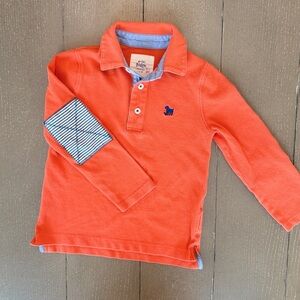 Mini Boden Boys Long-Sleeve Elbow Patch Orange Pique Polo Shirt • Size 4-5Y